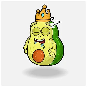 Sleep expression with Avocado Fruit Crown Mascot Character Cartoon. Stock Illustration