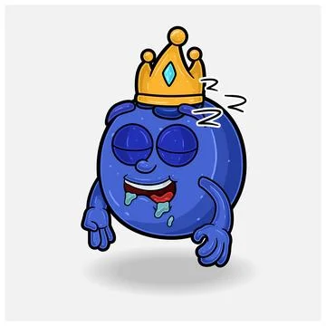Sleep expression with Blueberry Fruit Crown Mascot Character Cartoon. Stock Illustration