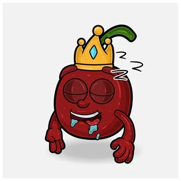 Sleep expression with Cherry Fruit Crown Mascot Character Cartoon. Stock Illustration