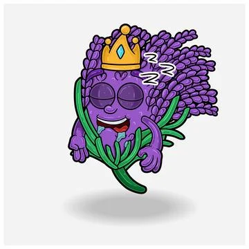 Sleep expression with Lavender Fruit Crown Mascot Character Cartoon. Vector.. Stock Illustration