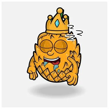Sleep expression with Pineapple Fruit Crown Mascot Character Cartoon. Stock Illustration