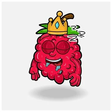 Sleep expression with Raspberry Fruit Crown Mascot Character Cartoon. Illustrazione stock