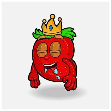 Sleep expression with Strawberry Fruit Crown Mascot Character Cartoon. Stock Illustration
