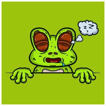 Sleep Face Expression With Frog Cartoon. Stock Illustration