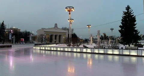 Sleep ice skating rink at ENEA, gentle illumination, winter twilight Stock Footage 67921995