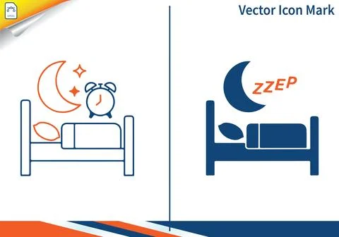 Sleep icon set with bed moon alarm clock and pillow icons. Stockillustratie