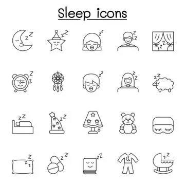 Sleep icons set in thin line style Stock Illustration