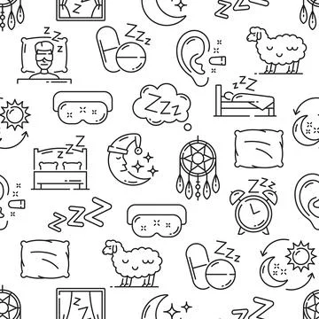 Sleep items seamless pattern, bedtime background Stock Illustration