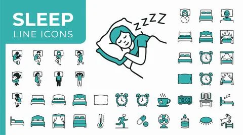 Sleep line icons set for web design. Stock Illustration