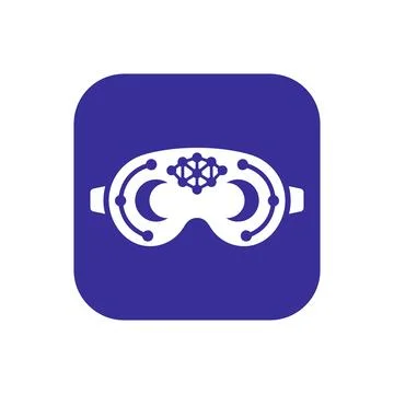 Sleep mask with neural network design on a blue square icon. 库存插图