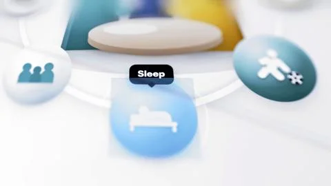 Sleep node labeled above blue bed icon Stock Illustration
