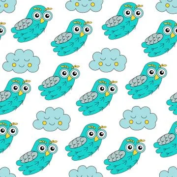 Sleep owl vector seamless pattern. Stock Illustration