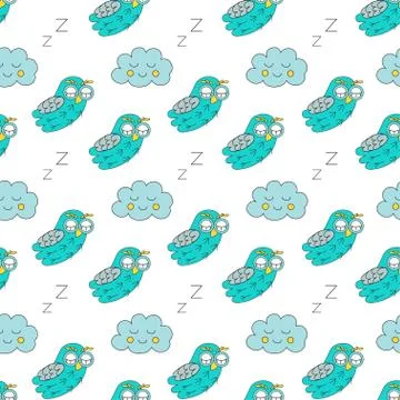 Sleep owl vector seamless pattern. Stock Illustration