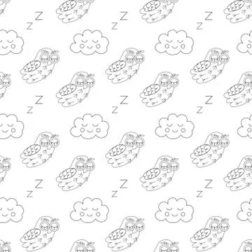 Sleep owlet vector seamless pattern. Stock Illustration