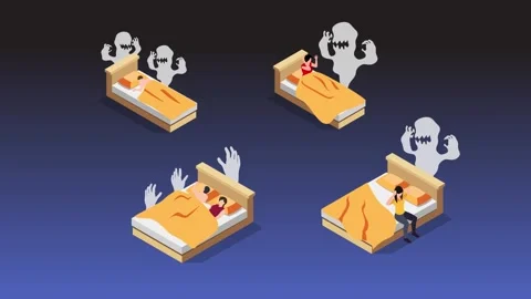 Sleep Paralysis and Nightmares with Scary Ghost Figures 3d animation cartoon Stock Footage 306192599