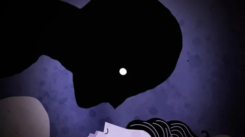 Sleep paralysis entity looming over woman in bed Stock-Footage 342376716