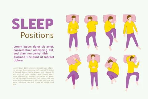 Sleep positions of human, how posing human can be in sleeping time,  flat vec Stock Illustration