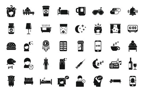 Sleep problems icons set simple vector. Sleep mask Stock Illustration