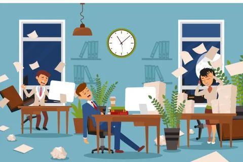 Sleep problems for office workers who stayed overtime, vector illustration Illustrazione stock