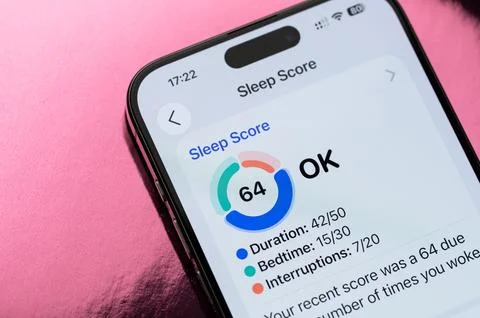 Sleep score on iphone screen Stock Photos