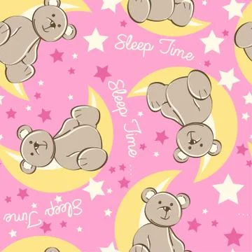 Sleep time bear sitting on moon seamless pattern Stock Illustration