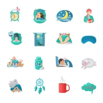 Sleep Time Flat Icons Set Stock Illustration
