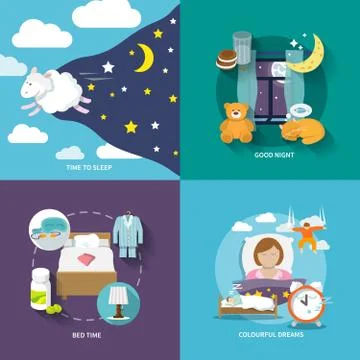 Sleep time icons flat Stock Illustration