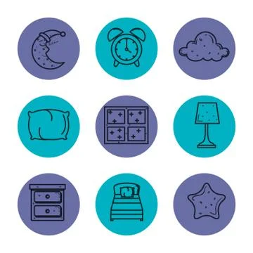 Sleep time icons flat set with Illustrazione stock