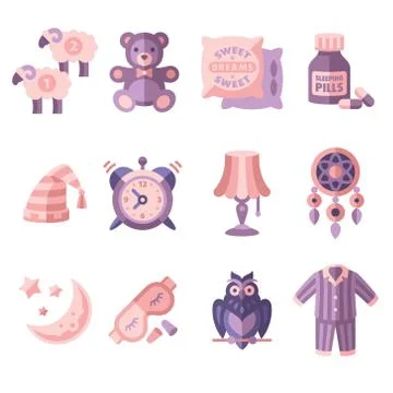 Sleep Time Icons Flat Vector Illustration Illustrazione stock