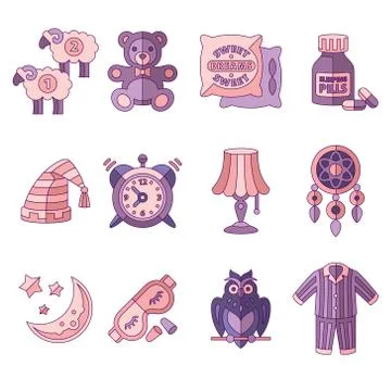 Sleep Time Icons Flat Vector Illustration Illustrazione stock