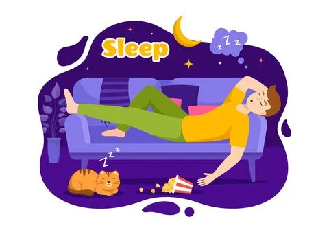 Sleep Vector Illustration with Happy Young Person is Fast Asleep and Having.. Stock Illustration