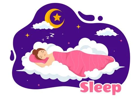 Sleep Vector Illustration with Happy Young Person is Fast Asleep and Having.. Illustrazione stock