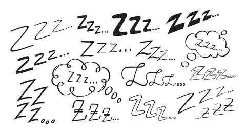 Sleep zzzz vector set in hand drawn doodle set. Insomnia icon in sketch style Stock Illustration