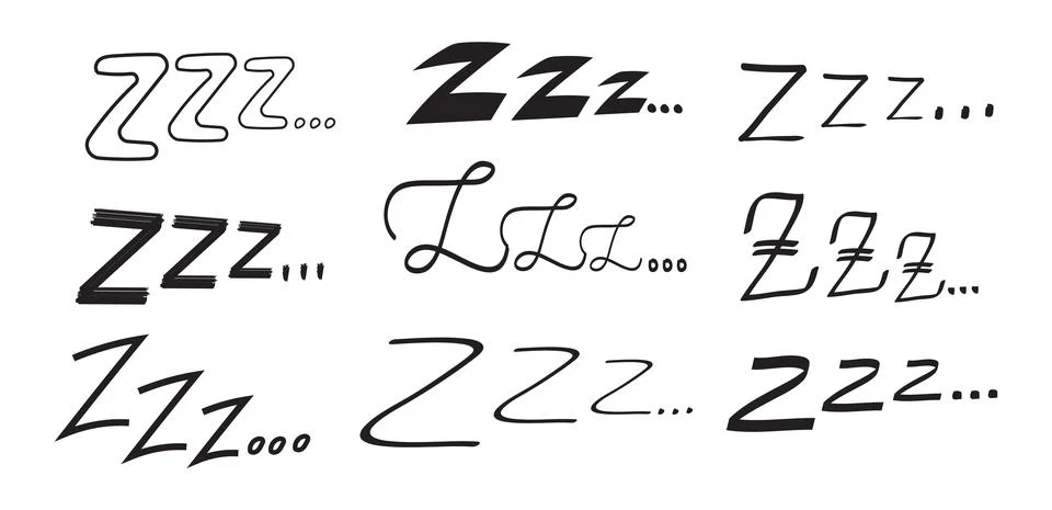 Sleep zzzz vector set in hand drawn doodle set. Insomnia icon in sketch style Stock Illustration
