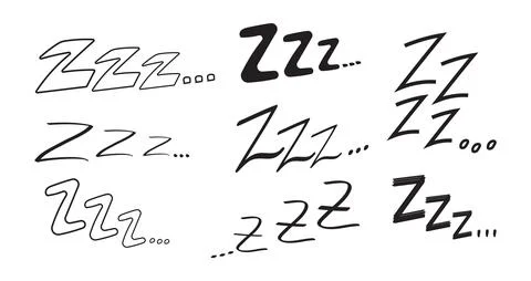Sleep zzzz vector set in hand drawn doodle set. Insomnia icon in sketch style Ilustração Stock