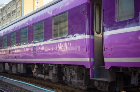 Sleeper class train car on train station Stock Photos