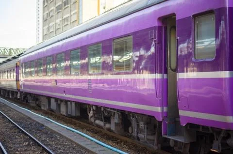 Sleeper class train car on train station Stock Photos