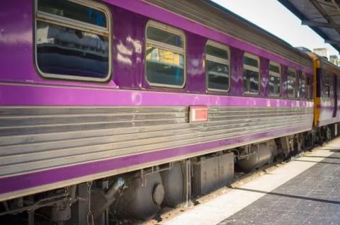 Sleeper class train car on train station Stock Photos