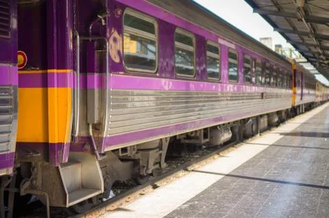 Sleeper class train car on train station Stock Photos