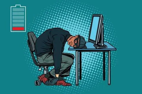 Sleeping African hacker at the computer Stock Illustration