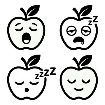 Sleeping and tired apple faces emoji set bundle vector illustration Stock Illustration