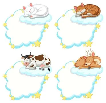 Sleeping Animals on Clouds with Blank Space for Text Stock Illustration