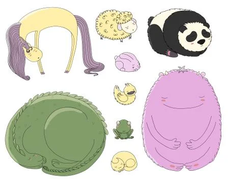 Sleeping animals set Illustrazione stock