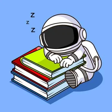 Sleeping Astronaut on Books Vector Illustration Cartoon Illustration