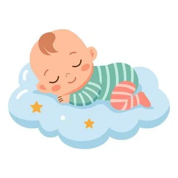 Sleeping Baby on Soft Cloud Cute Vector Illustration Stock Illustration