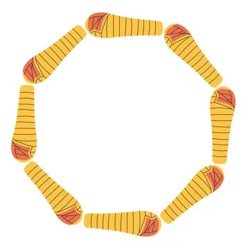 Sleeping bag circle frame. Simple yellow camp bed border. Camping shelter in Stock Illustration
