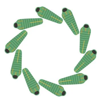 Sleeping bag circle frame. Simple green camping bed border. Camping shelter in Stock Illustration