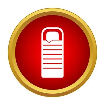 Sleeping bag icon in red circle button for camping Stock Illustration