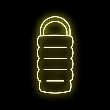 Sleeping bag neon light icon for camping and travel Stock Illustration
