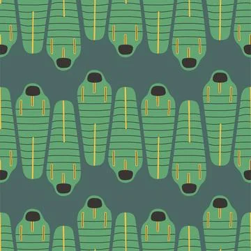 Sleeping bag seamless pattern on dark blue background. Summer camp pattern Stock Illustration
